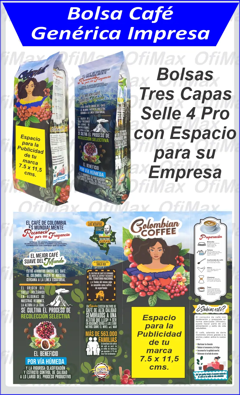 Bolsas para cafe impresas en grano o molido, distribuimos a todo el Tolima, incluyendo   Planadas, Ataco, Ibague, Chaparral
     
