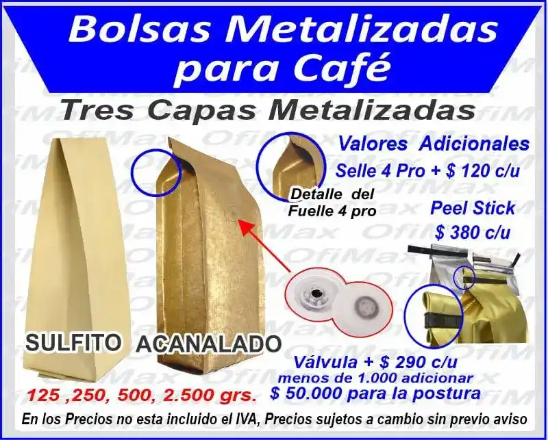 Bolsas para cafe impresas en papel kraft, en grano o molido, distribuimos a todo el Tolima, incluyendo   Planadas, Ataco, Ibague, Chaparral
     